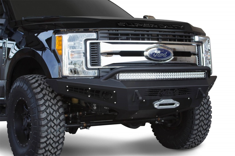 Ford F-250 Front Bumper - Addictive Desert Designs - HoneyBadger with Winch Mount - Hammer Black and Satin Black - `17-`18